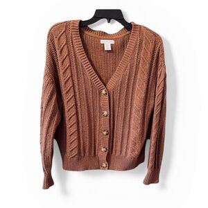 ✨Cupcakes & Cashmere✨ V-Neck Cable Knit Cozy Chunky Cardigan - Brown